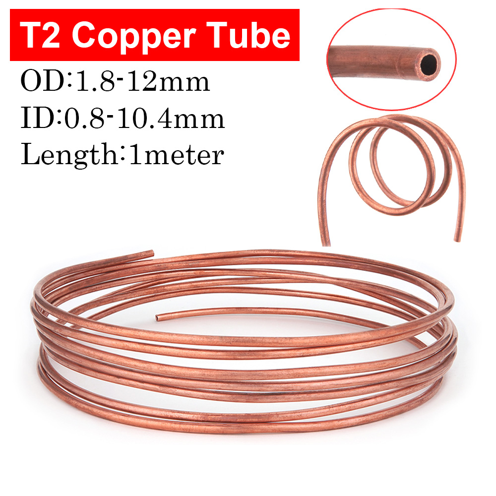 Copper Wire Roll - 1เมตร ท่อทองแดงอ่อน T2 ม้วนท่อทองแดง เส้นผ่านศูนย์กลางภายนอก 1.8~12มม.